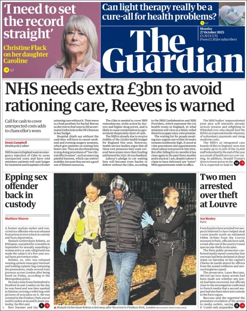 Portada de The Guardian (reino Unido) del lunes, 27 de octubre de 2025