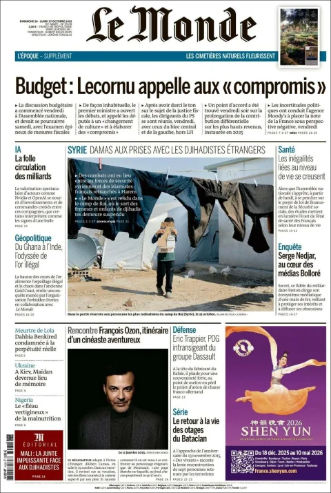 Portada de Le Monde del lunes, 27 de octubre de 2025
