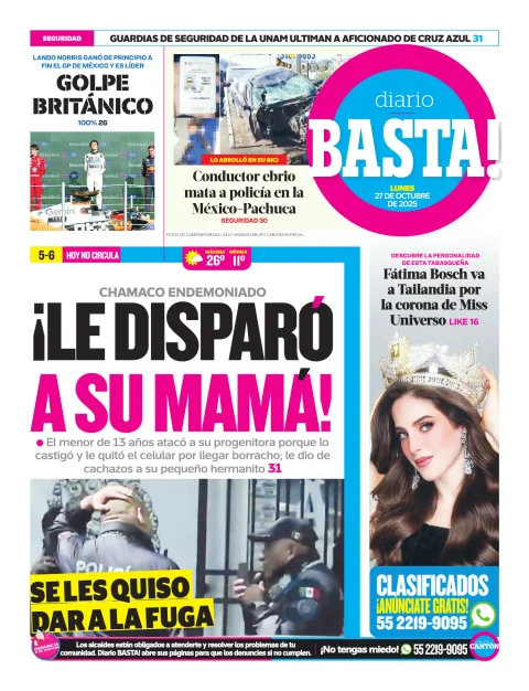 Portada de Basta! (contraportada ) del lunes, 27 de octubre de 2025