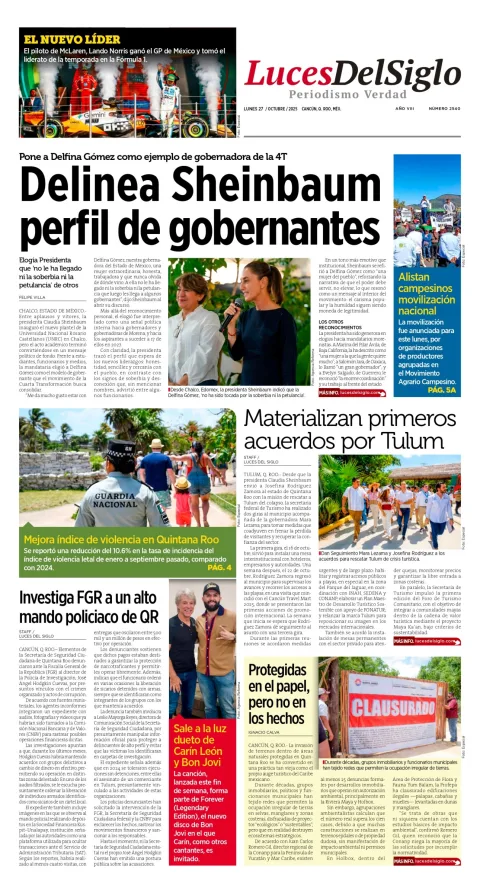 Portada de Luces del Siglo del lunes, 27 de octubre de 2025