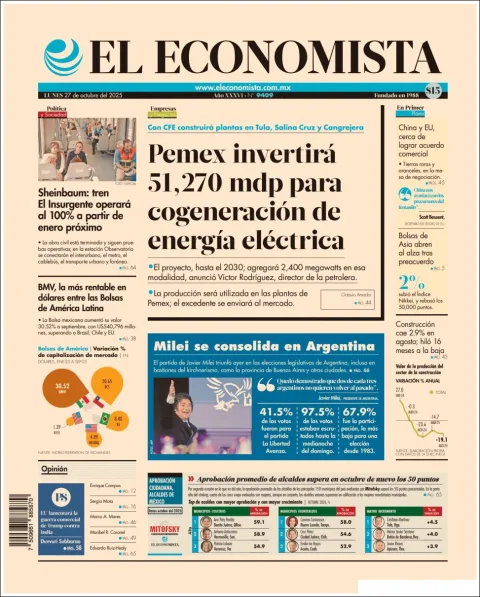 Portada de El Economista del lunes, 27 de octubre de 2025