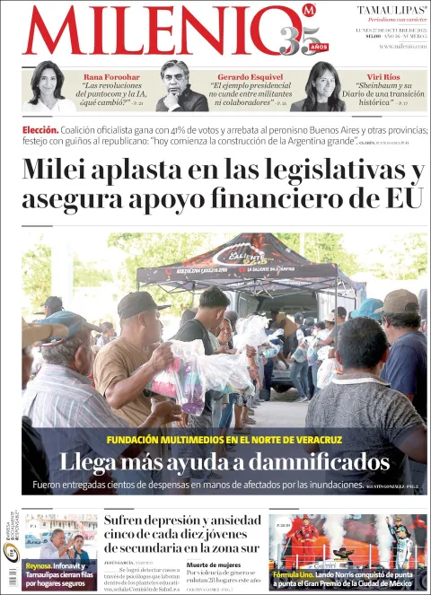 Portada de Milenio Tamaulipas del lunes, 27 de octubre de 2025