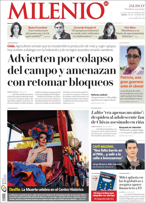 Portada de Milenio Jalisco del lunes, 27 de octubre de 2025