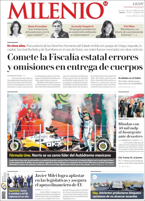 Portada de Milenio Leon del lunes, 27 de octubre de 2025