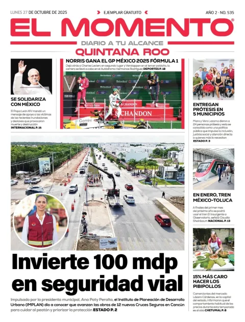 Portada de El Momento Quintana Roo del lunes, 27 de octubre de 2025