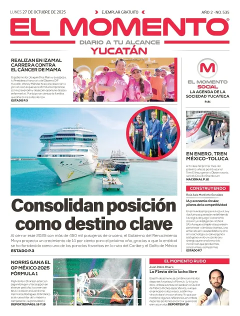 Portada de El Momento Yucatan del lunes, 27 de octubre de 2025