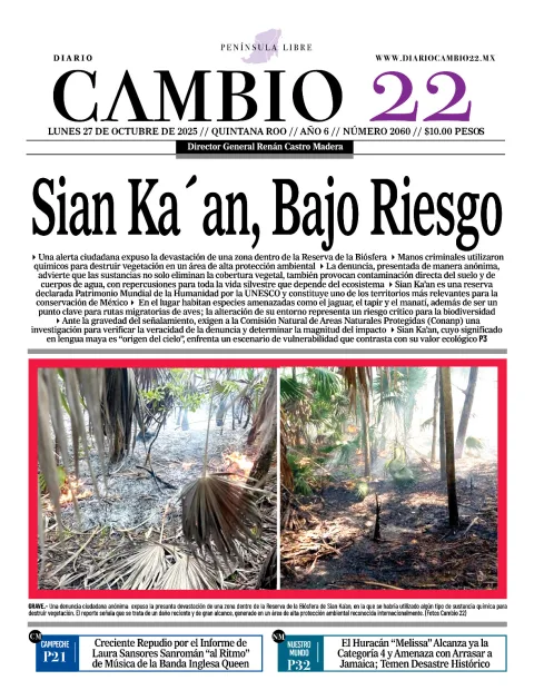 Portada de Diario Cambio 22 (contraportada) del lunes, 27 de octubre de 2025