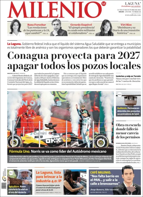 Portada de Milenio Laguna del lunes, 27 de octubre de 2025