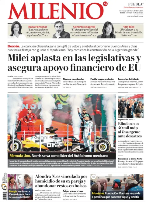 Portada de Milenio Puebla del lunes, 27 de octubre de 2025