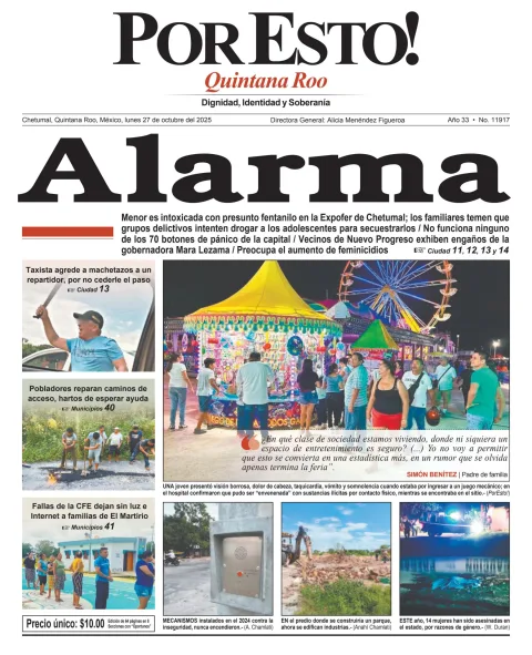 Portada de Por Esto (quintana Roo Chetumal) del lunes, 27 de octubre de 2025