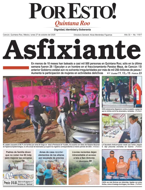 Portada de Por Esto (quintana Roo Cancun) del lunes, 27 de octubre de 2025