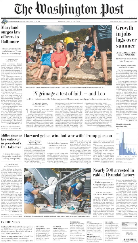 Portada de The Washington Post del sábado, 6 de septiembre de 2025