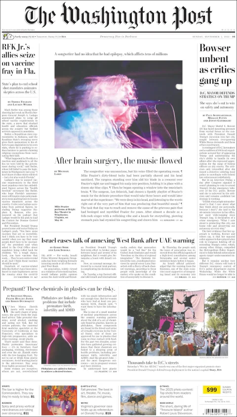 Portada de The Washington Post del domingo, 7 de septiembre de 2025