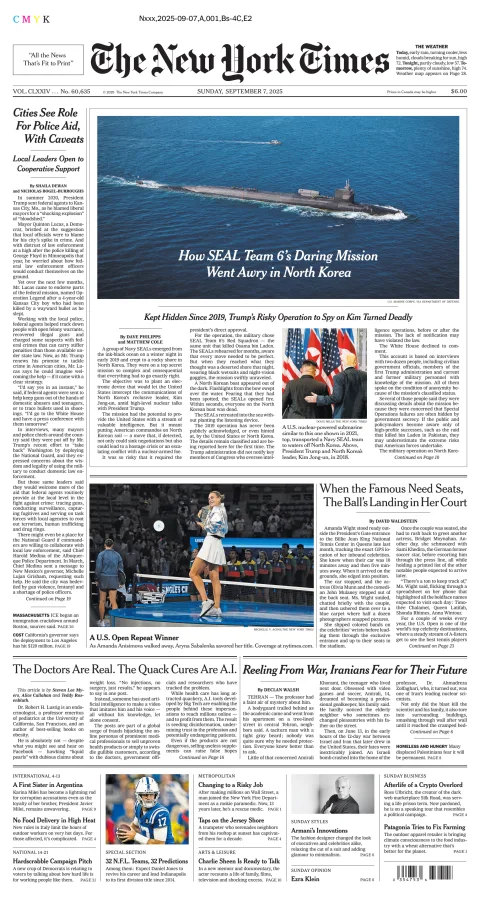 Portada de The New York Times (new York) del domingo, 7 de septiembre de 2025
