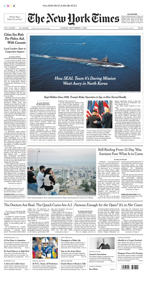 Portada de The New York Times (national) del domingo, 7 de septiembre de 2025