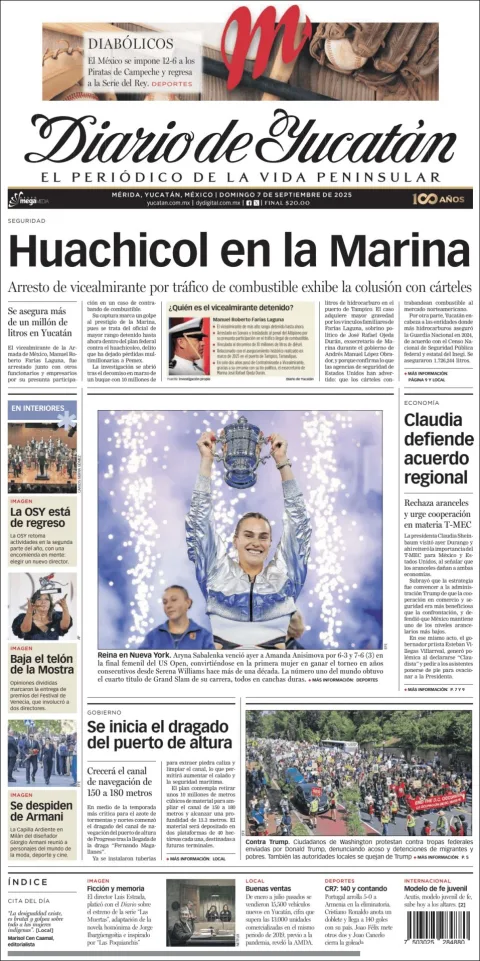 Portada de Diario de Yucatán del domingo, 7 de septiembre de 2025
