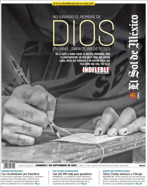 Portada de El Sol de Mexico del domingo, 7 de septiembre de 2025