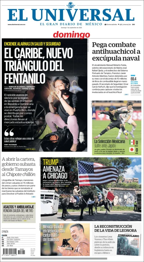 Portada de El Universal del domingo, 7 de septiembre de 2025