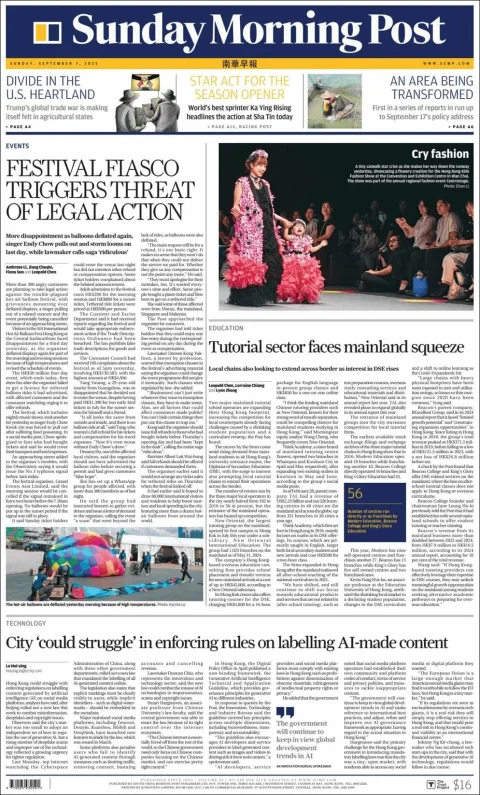 Portada de South China Morning Post del domingo, 7 de septiembre de 2025