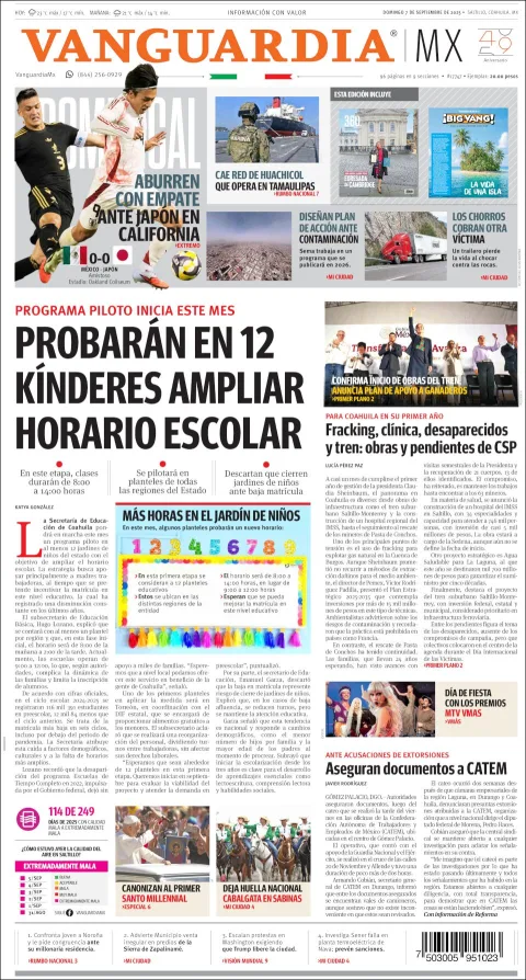 Portada de Vanguardia del domingo, 7 de septiembre de 2025