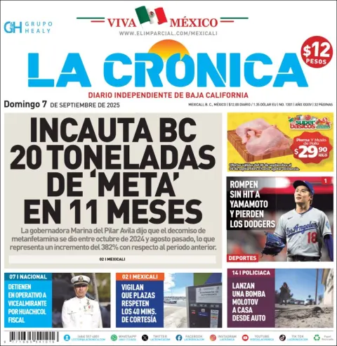 Portada de La Cronica del domingo, 7 de septiembre de 2025