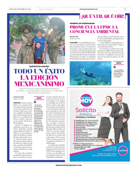 Portada de Quintana Roo Hoy (contraportada) del lunes, 8 de septiembre de 2025