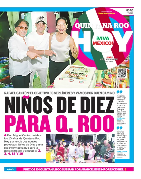 Portada de Quintana Roo Hoy (portada) del lunes, 8 de septiembre de 2025