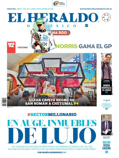 Portada de El Heraldo de Mexico - Quintana Roo del lunes, 27 de octubre de 2025