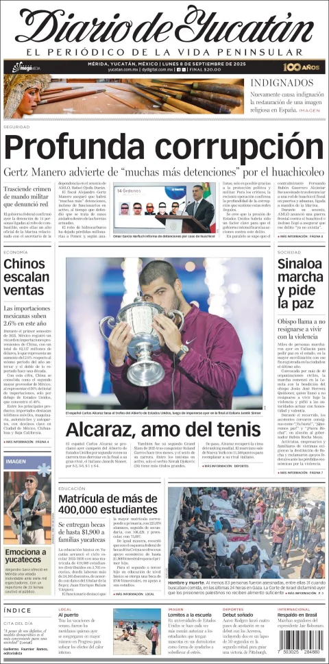 Portada de Diario de Yucatán del lunes, 8 de septiembre de 2025