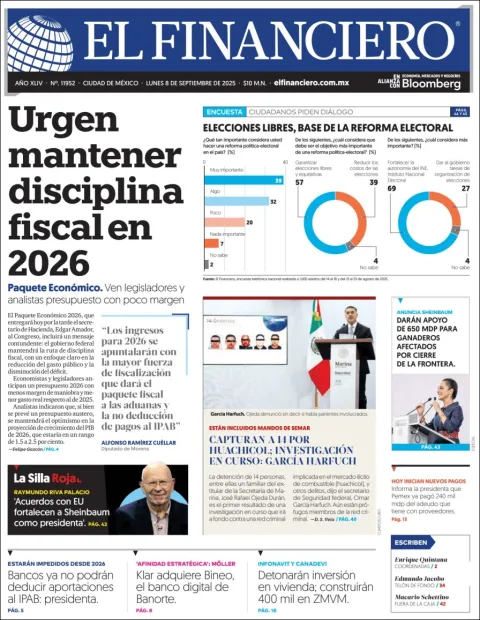 Portada de El Financiero del lunes, 8 de septiembre de 2025