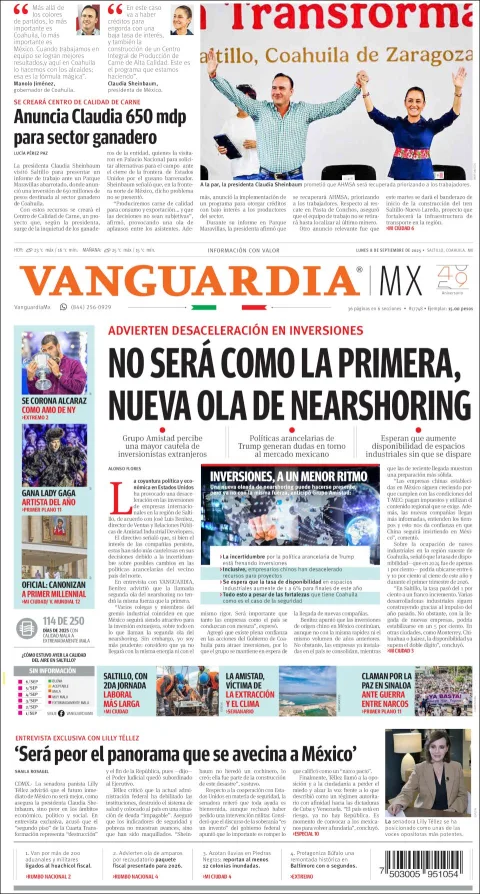Portada de Vanguardia del domingo, 8 de septiembre de 2024