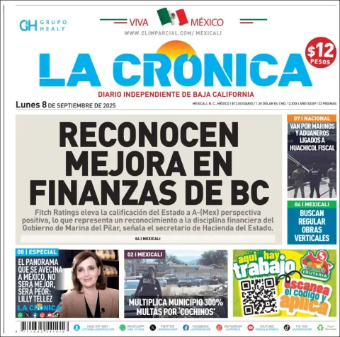Portada de La Cronica del lunes, 8 de septiembre de 2025
