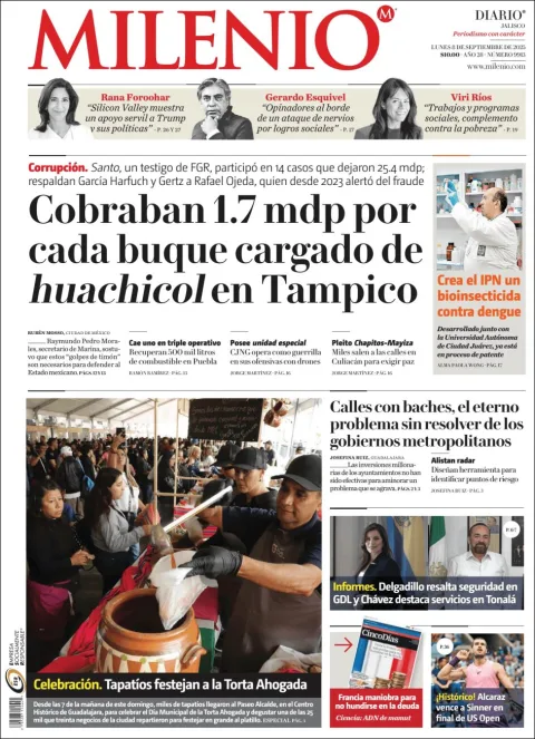 Portada de Milenio Jalisco del lunes, 8 de septiembre de 2025
