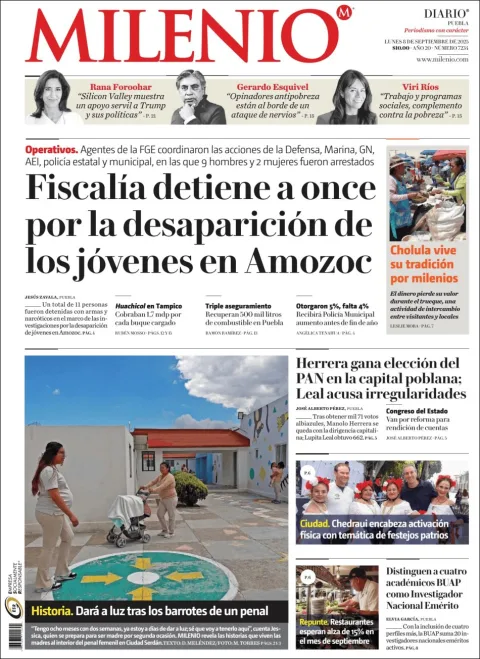 Portada de Milenio Puebla del lunes, 8 de septiembre de 2025