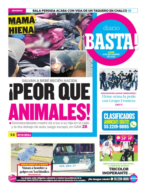 Portada de Basta! (contraportada ) del lunes, 8 de septiembre de 2025
