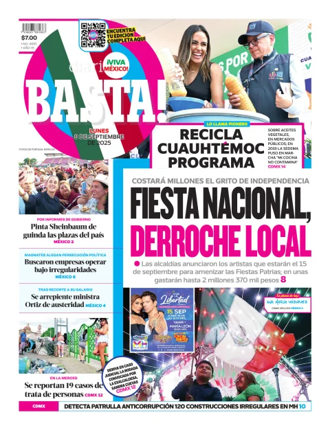 Portada de Basta! (portada) del lunes, 8 de septiembre de 2025