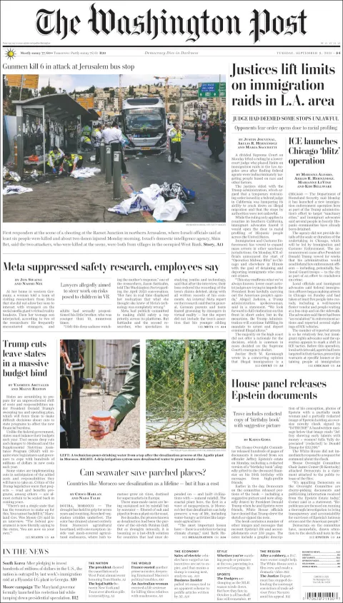 Portada de The Washington Post del martes, 9 de septiembre de 2025
