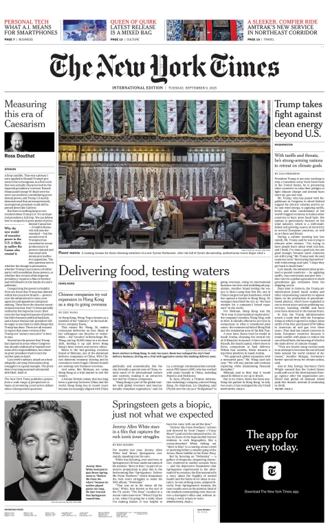 Portada de The New York Times (international) del martes, 9 de septiembre de 2025