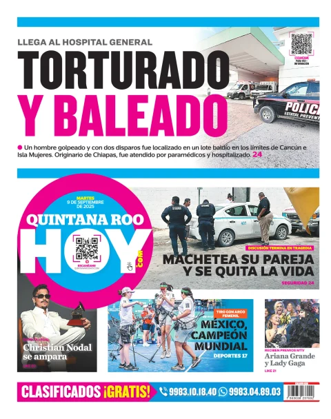 Portada de Quintana Roo Hoy (contraportada) del martes, 9 de septiembre de 2025