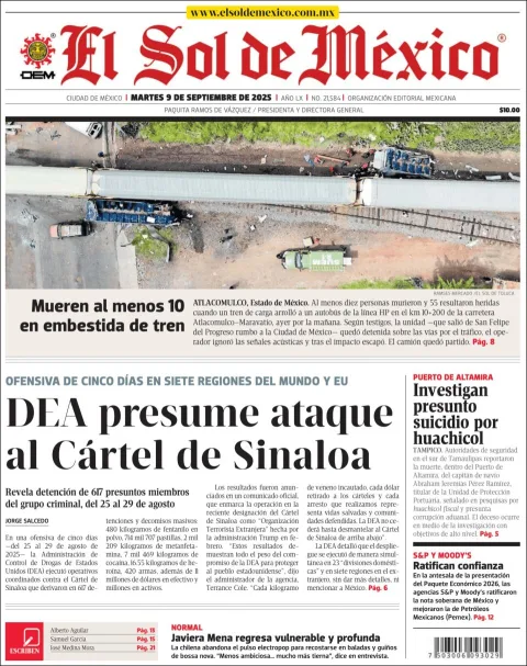 Portada de El Sol de Mexico del martes, 9 de septiembre de 2025