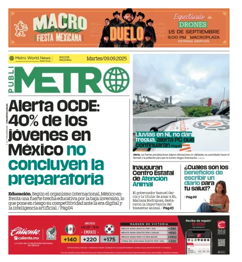 Portada de Publimetro Monterrey del martes, 9 de septiembre de 2025