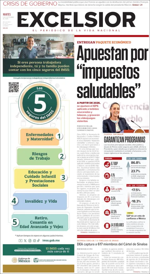 Portada de Excelsior del martes, 9 de septiembre de 2025