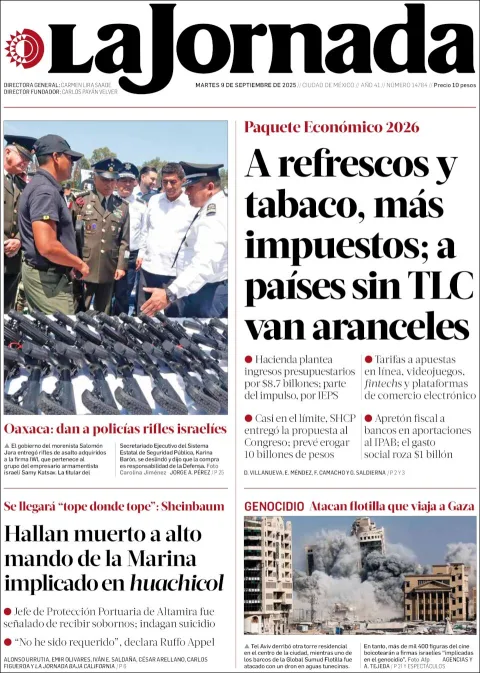 Portada de La Jornada del martes, 9 de septiembre de 2025