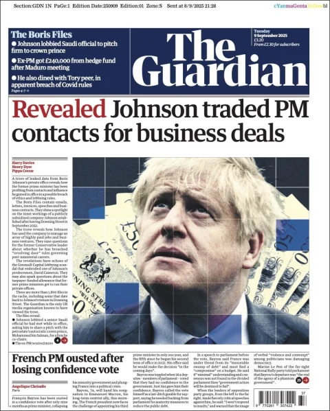 Portada de The Guardian (reino Unido) del martes, 9 de septiembre de 2025
