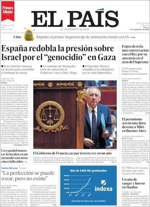 Portada de El Pais del martes, 9 de septiembre de 2025