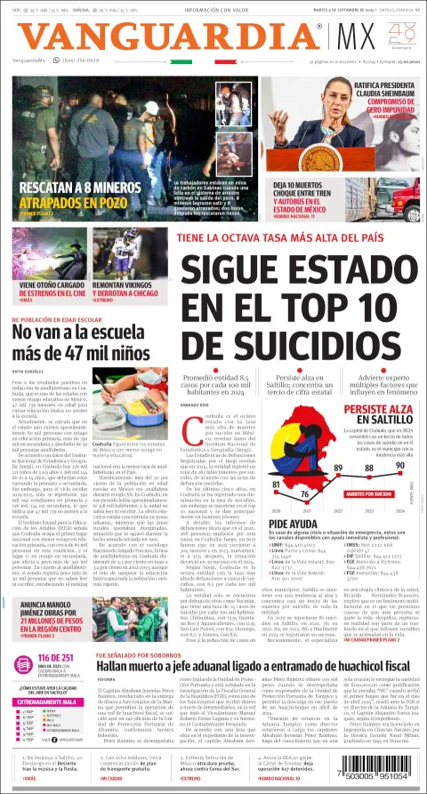 Portada de Vanguardia del martes, 9 de septiembre de 2025
