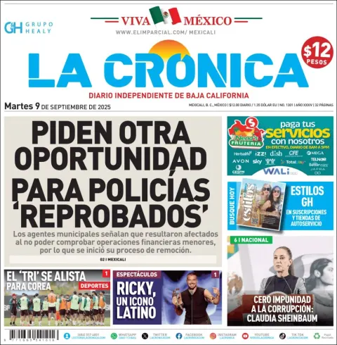 Portada de La Cronica del martes, 9 de septiembre de 2025