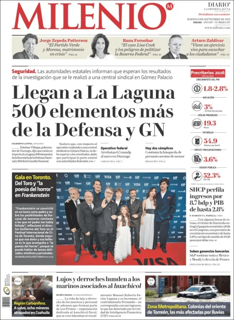 Portada de Milenio Laguna del lunes, 9 de septiembre de 2024