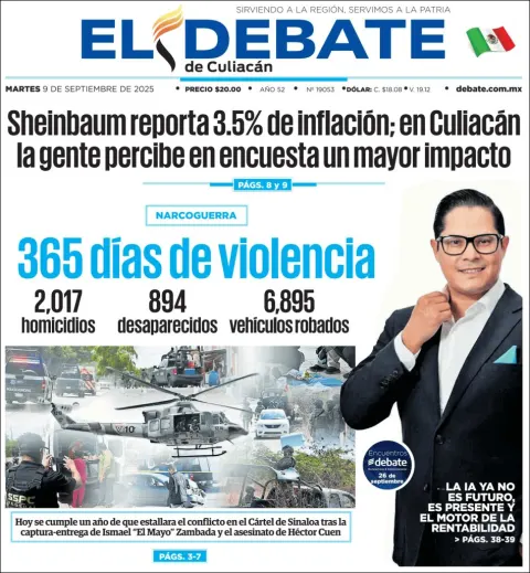 Portada de El Debate de Culiacan del martes, 9 de septiembre de 2025