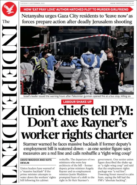 Portada de The Independent del martes, 9 de septiembre de 2025